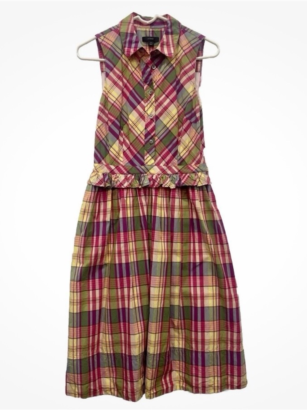 J. Crew Sleeveless Plaid Midi Dress - Pink, Green, Yellow